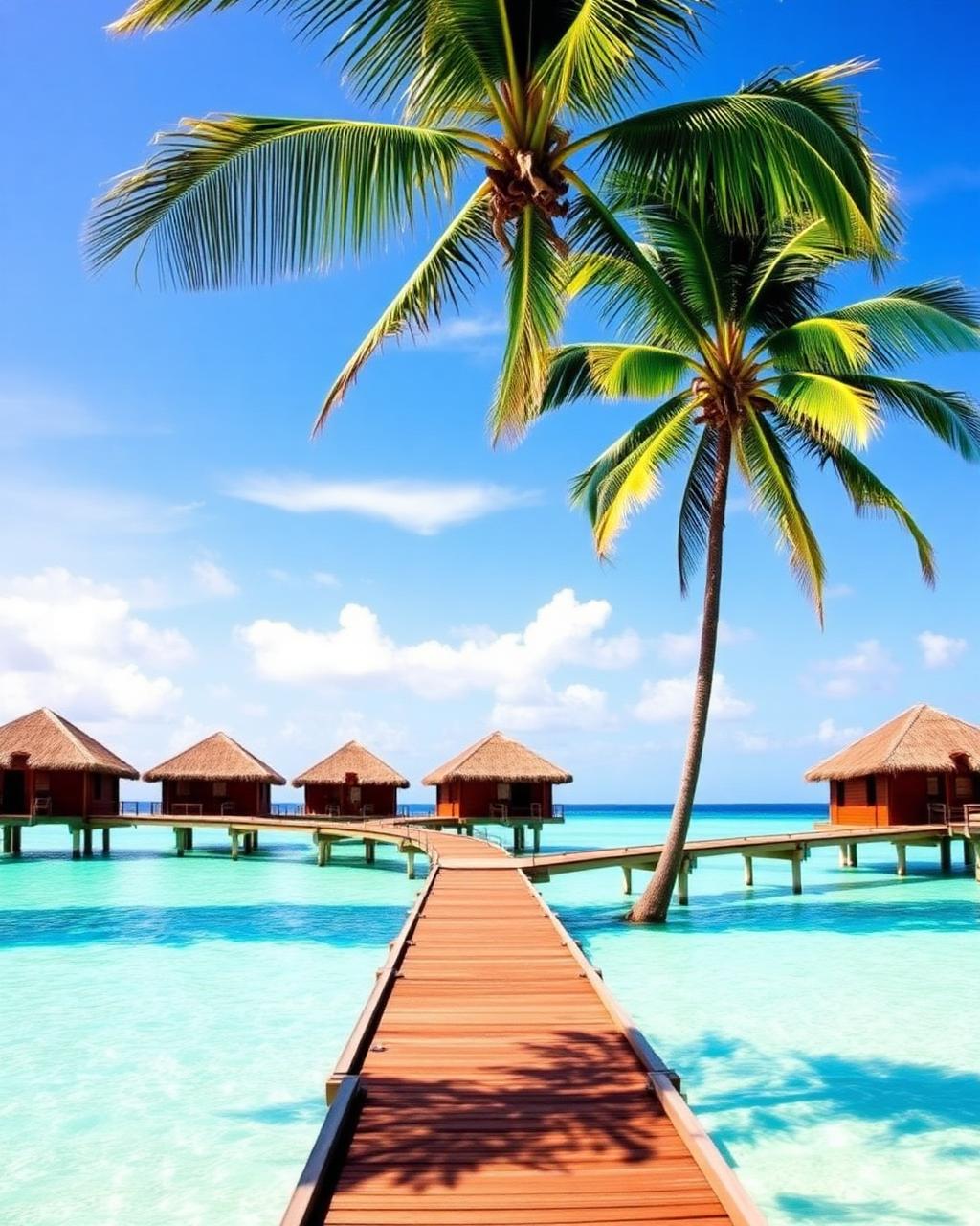 Resort tropical com bangalôs sobre a água